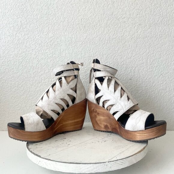 Lane Boots BECCA Wedges Womens 8 Western Cowgirl White Wooden Heeled Sandals - Picture 7 of 11